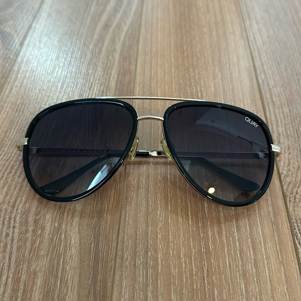 Quay Australia Black and Gold Aviator Sunglasses